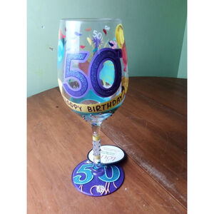 Lolita 50th Birthday Hand-Painted Wine Glass Purple and Blue